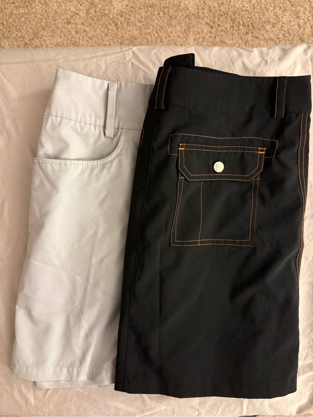 Men's Black and White Utility Shorts with Contrast Stitching